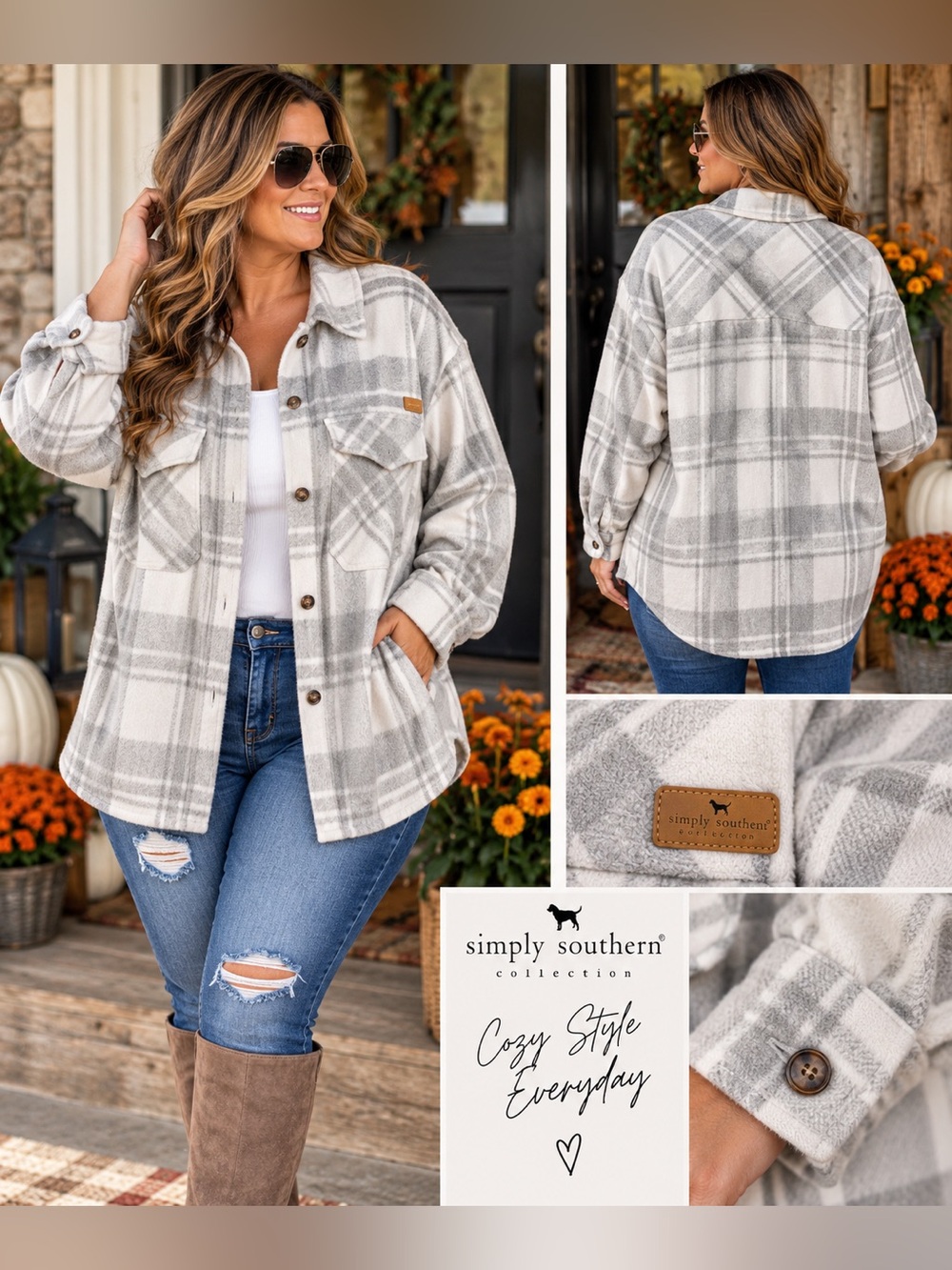 Simply Southern Gray Ivory Plaid Flannel